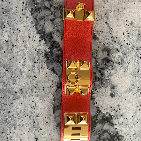 Authentic Hermes CDC Collier de Chien Orange Epsom Leather Bracelet GHW Gold - Picture 8 of 8